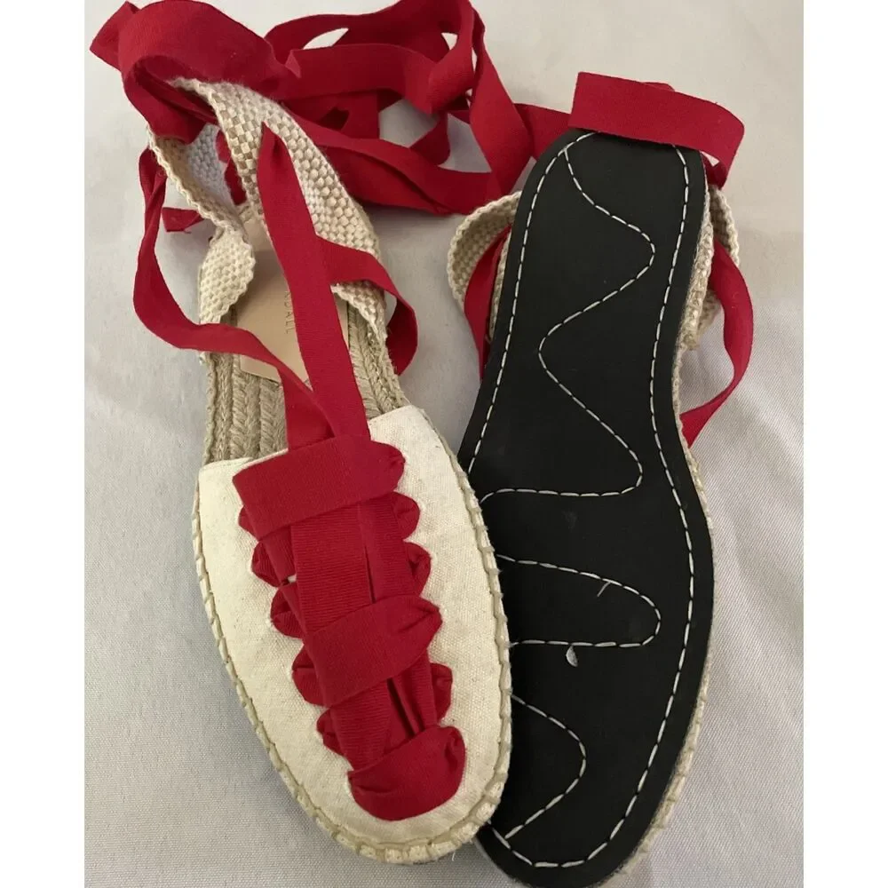 Loeffler Randall $285 Wilson Flat Ankle-Wrap Espadrille In Natural Red 10 US